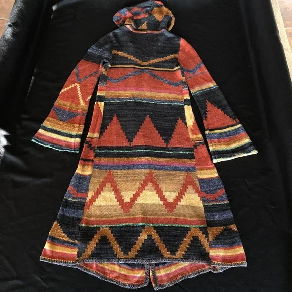 Free People Long Pattern Hooded Cardi Size M - Picture 5 of 12